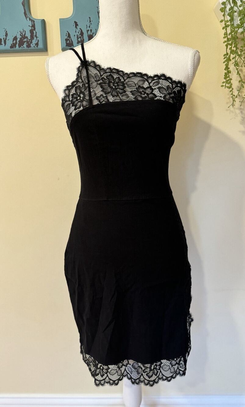 Intimately Free People Premonitions Black Lace Bodycon Slip Dress Size Med NWT